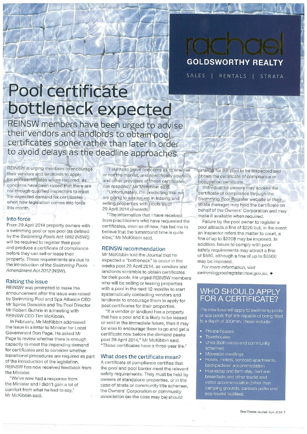 Swimming Pool Certificates – Rachael Goldsworthy 080414 | Rachael ...